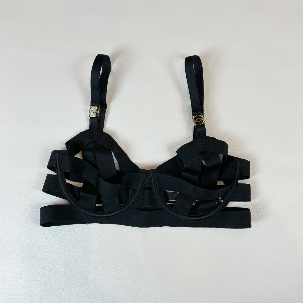 NWOT Victoria's Secret Bra 32C Unlined Balconet Strappy Banded Black